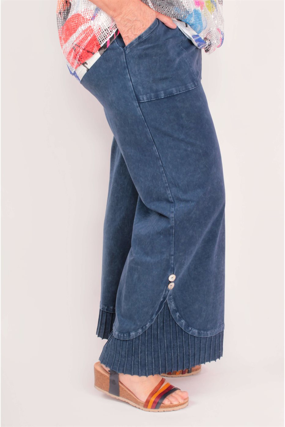 Pantalon avec contraste large coleur denim 